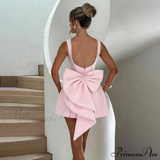 White Pearl Backless Party Dress Pink3 / Xs Partydress-241208