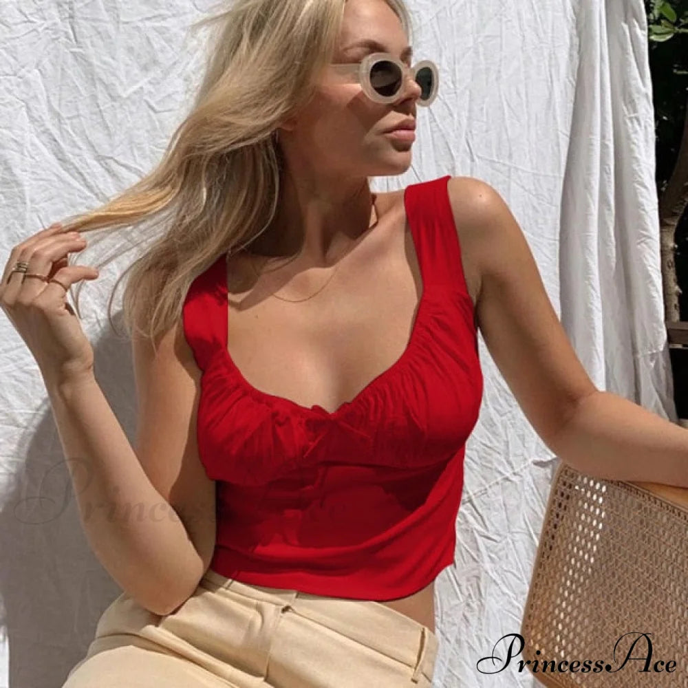 White Ruched Bow Slim Camis Red / S