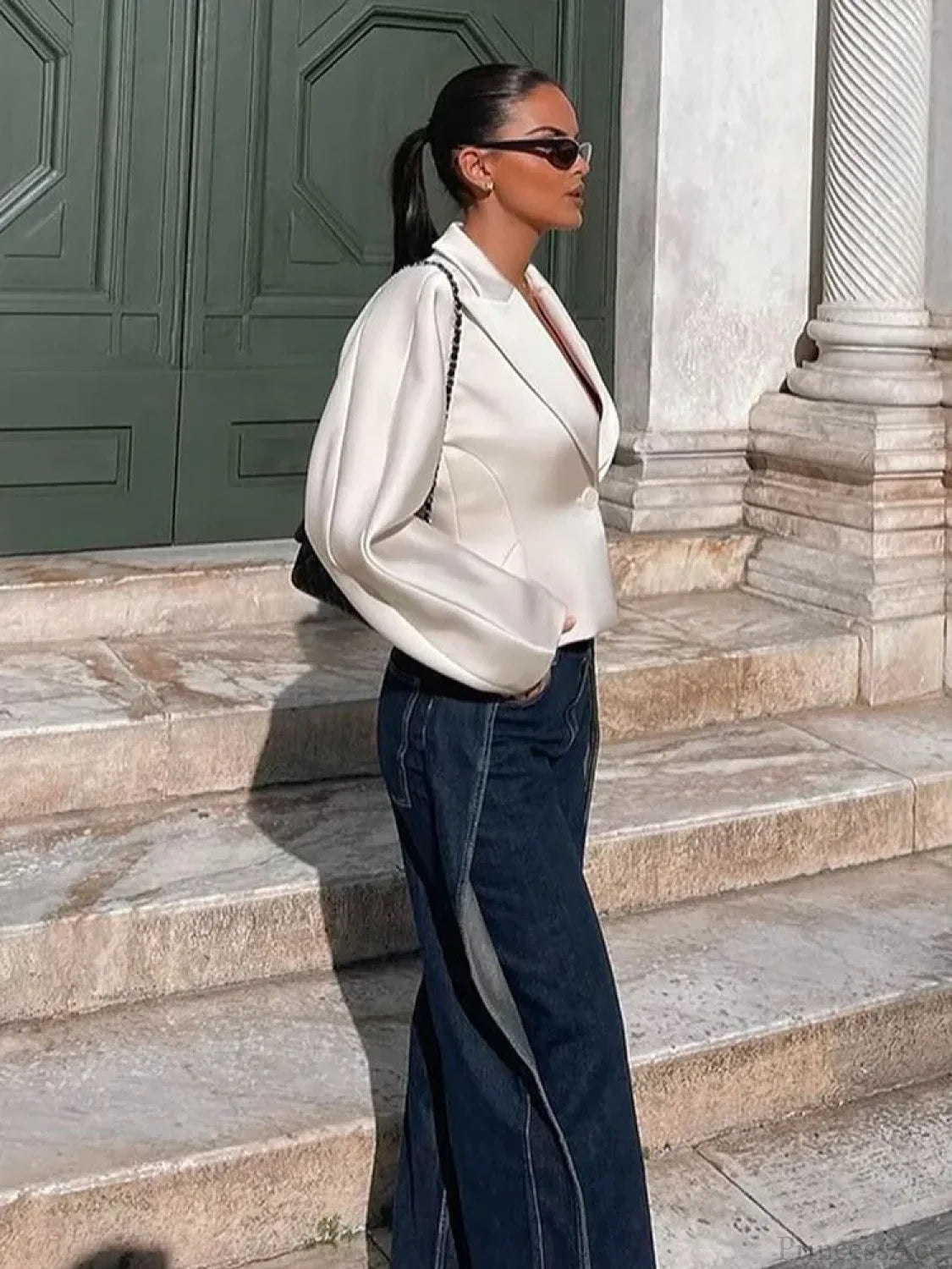 White V-neck Blazer Short Coat