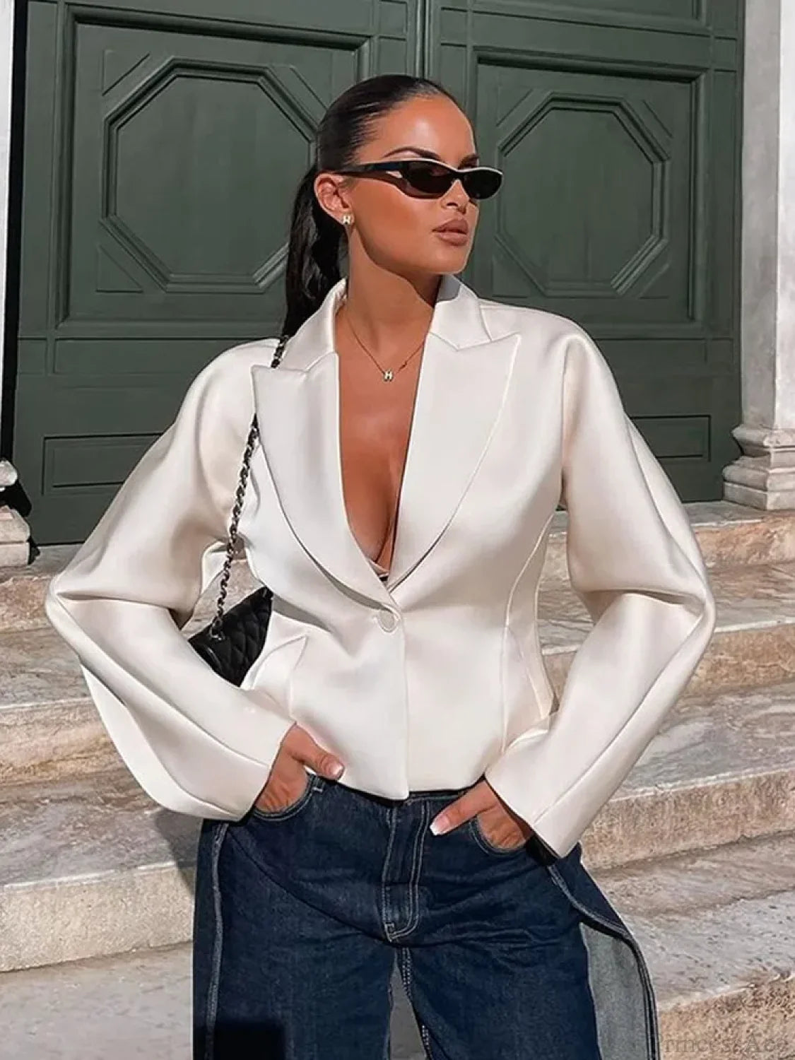 White V-neck Blazer Short Coat