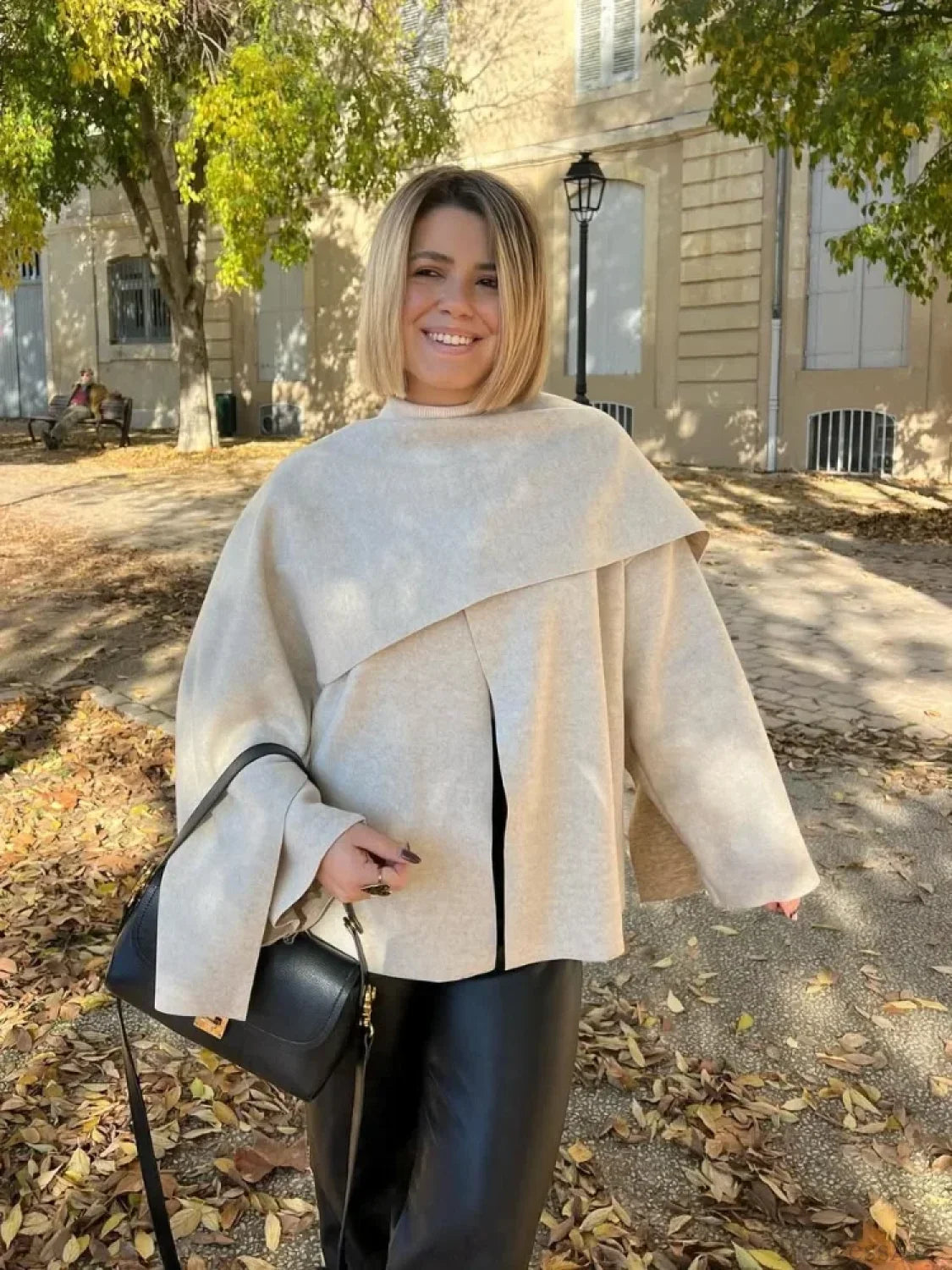 White Woolen Coat with Scarf Collar