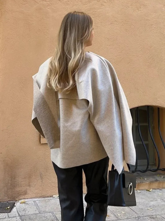 White Woolen Coat with Scarf Collar