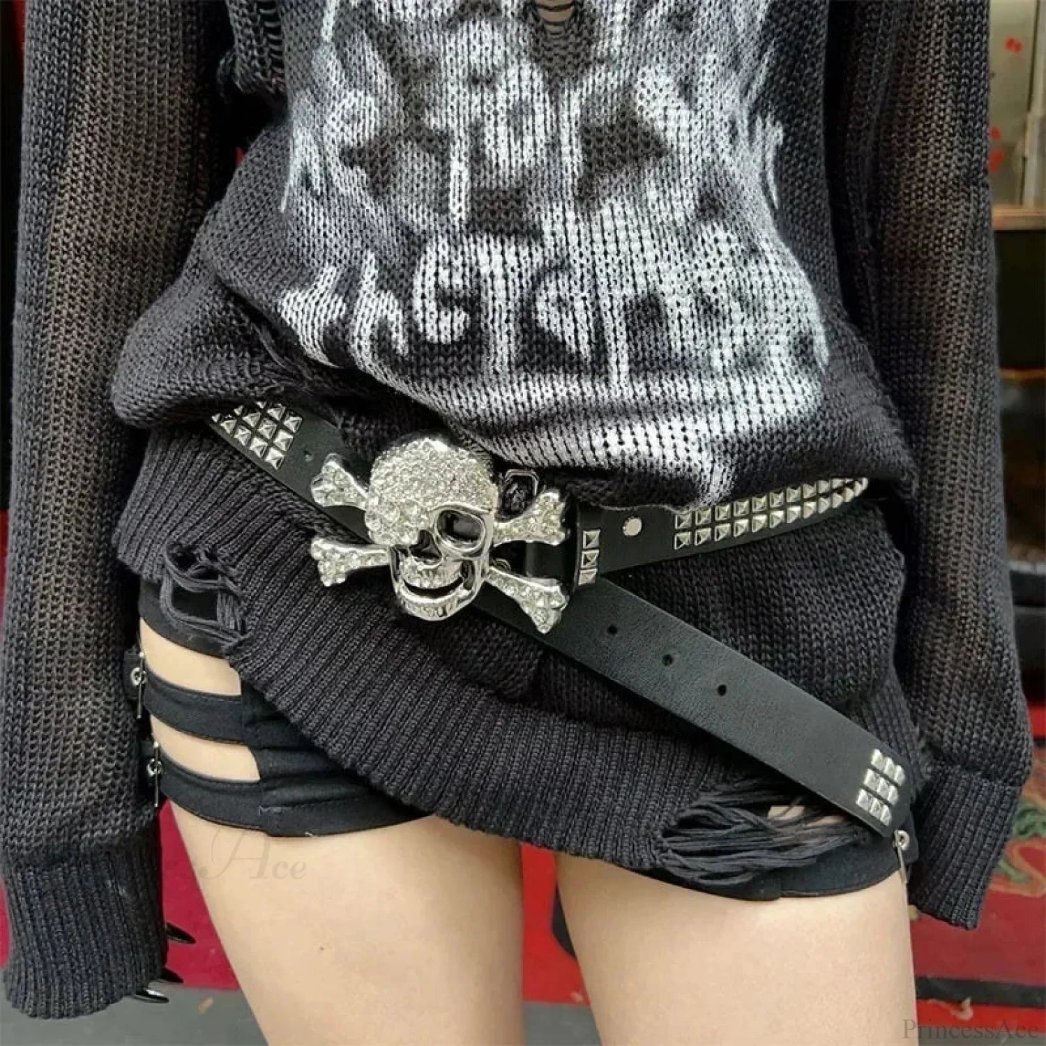 Wide Gothic Broad Punk Rock Skull Belt Black