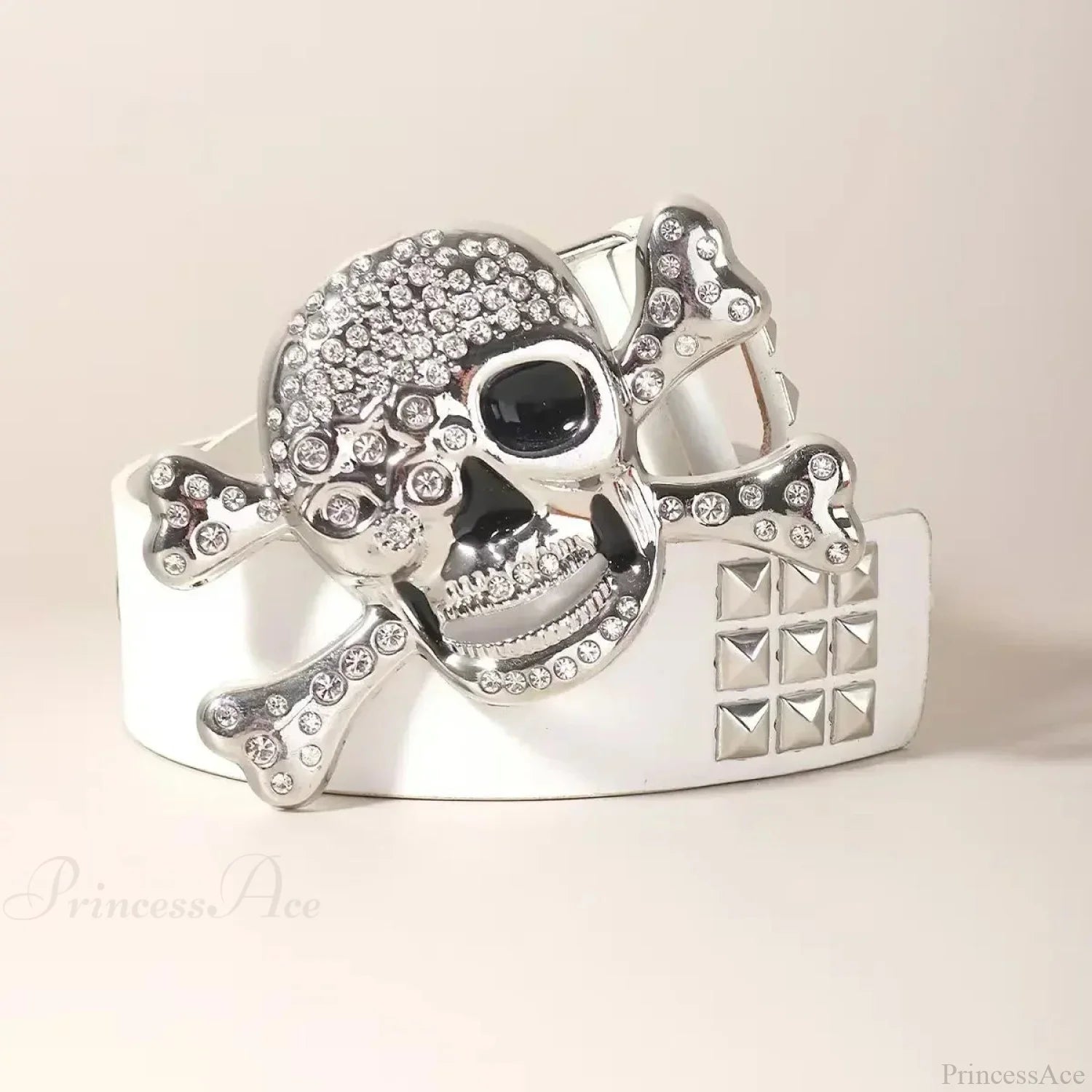 Wide Gothic Broad Punk Rock Skull Belt White