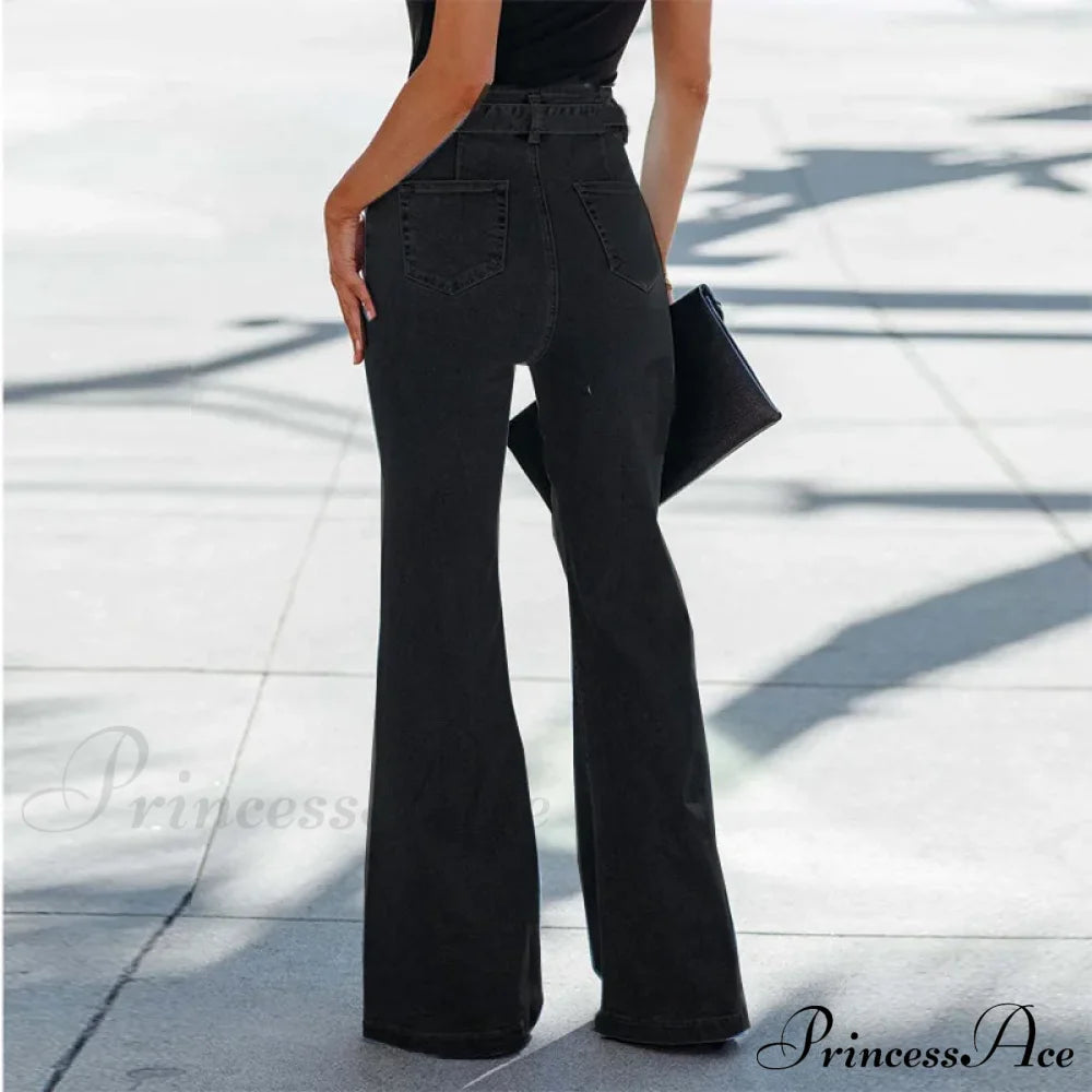 Wide Leg Flare Full Length Slim Skinny High Waist Vintage Fashionable Denim Jean