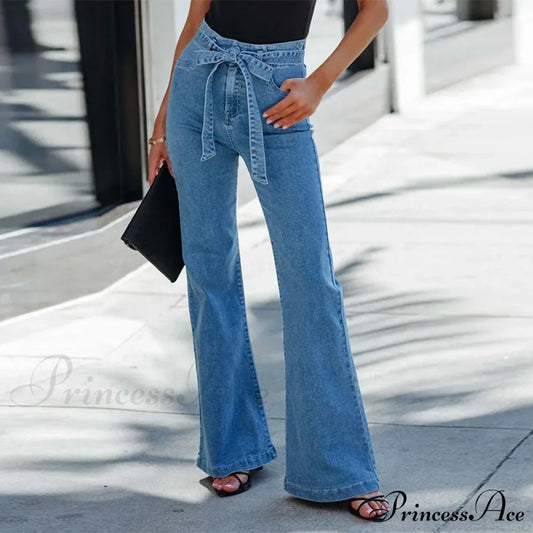 Wide Leg Flare Full Length Slim Skinny High Waist Vintage Fashionable Denim Jean