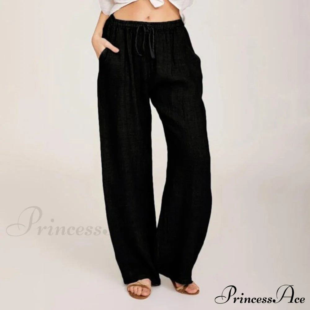 Wide Leg Lace-Up Pants Black / S