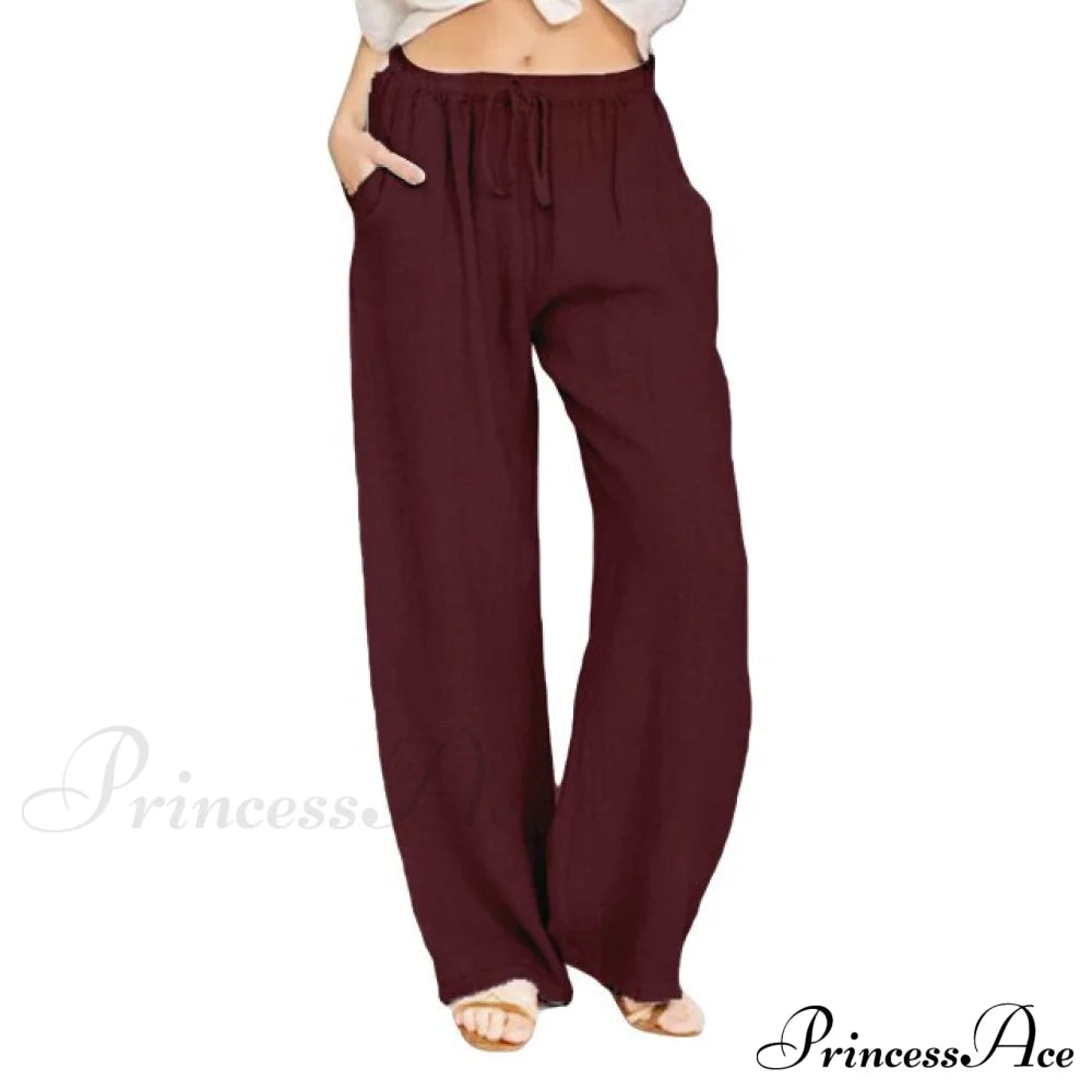 Wide Leg Lace-Up Pants Burgundy / S