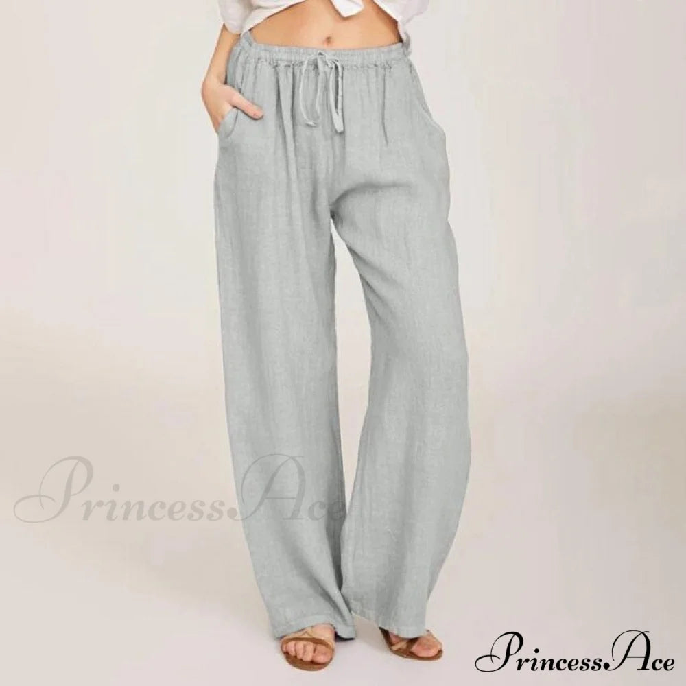 Wide Leg Lace-Up Pants Gray / S