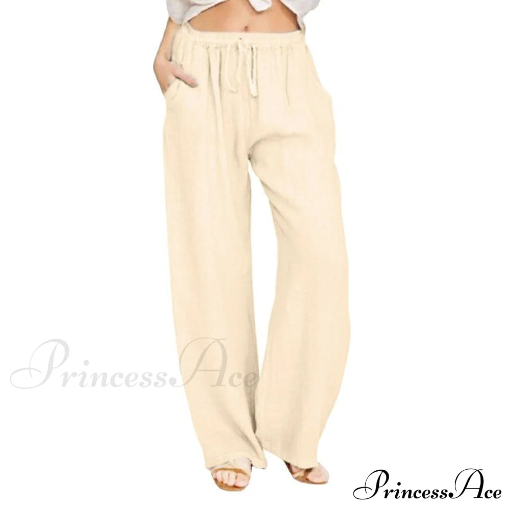 Wide Leg Lace-Up Pants Khaki / S