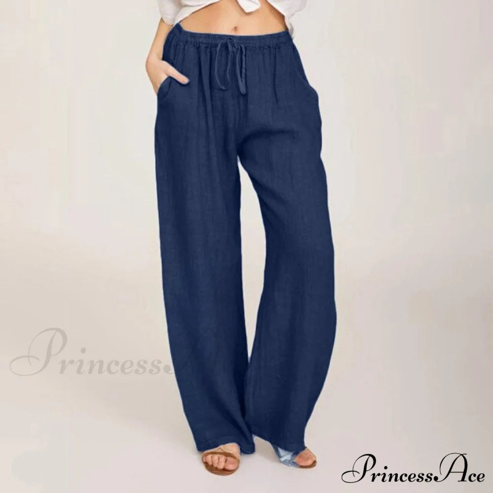 Wide Leg Lace-Up Pants Navy / S