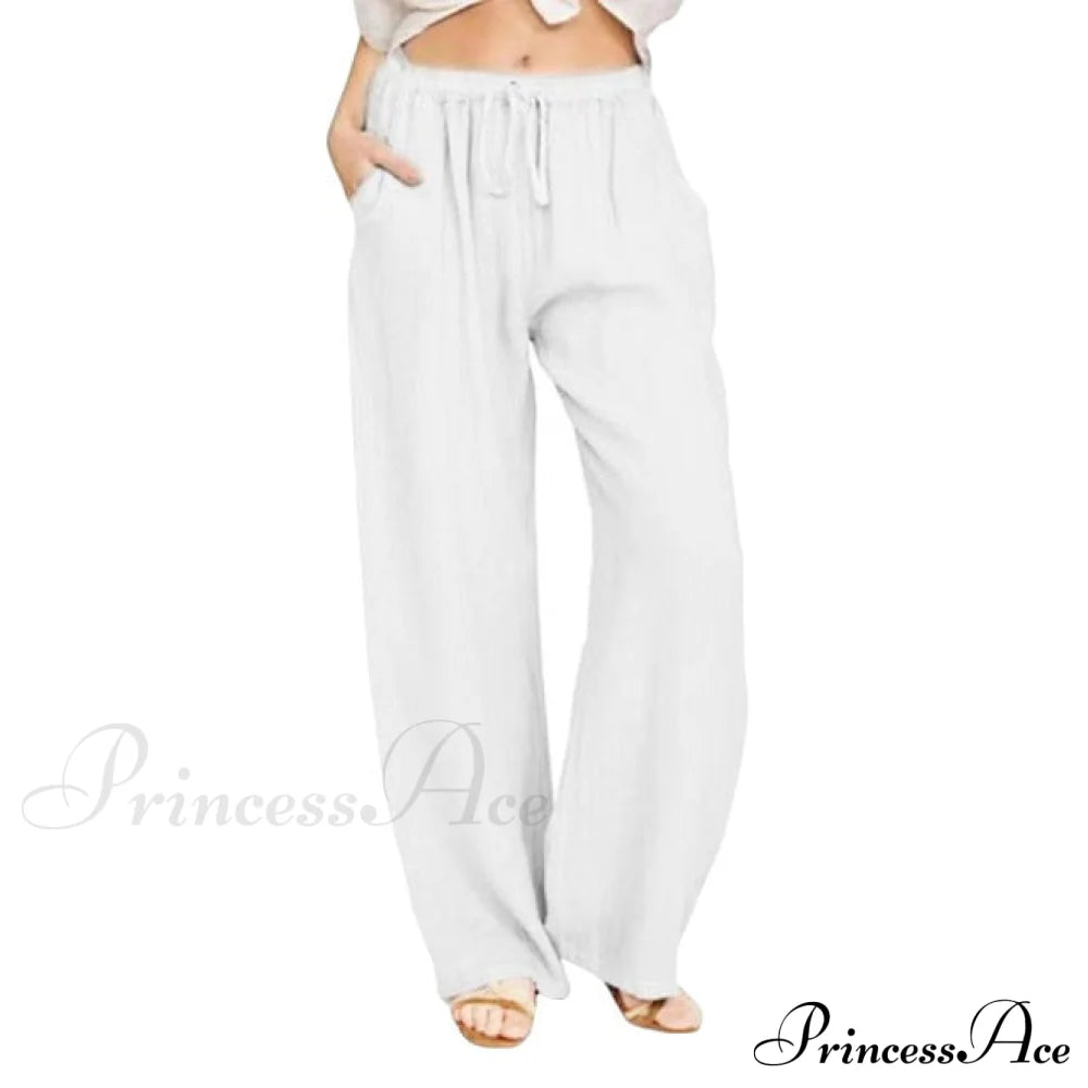 Wide Leg Lace-Up Pants White / S