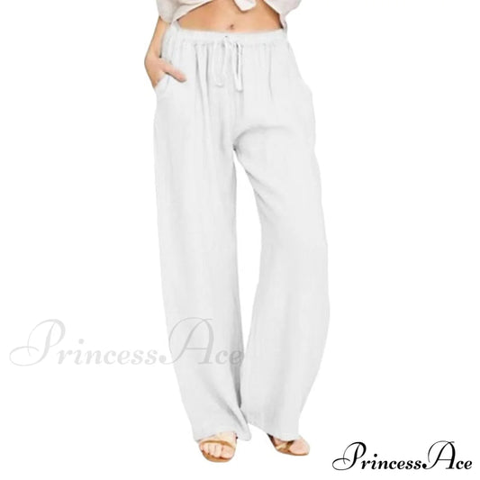 Wide Leg Lace-Up Pants White / S