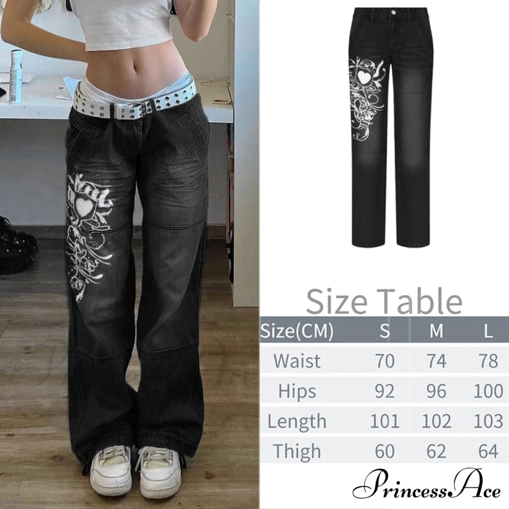 Wide Leg Oversize Y2K Patterned Baggy Winter Cargo Casual Jeans Low Autumn Waist Women’s Trousers