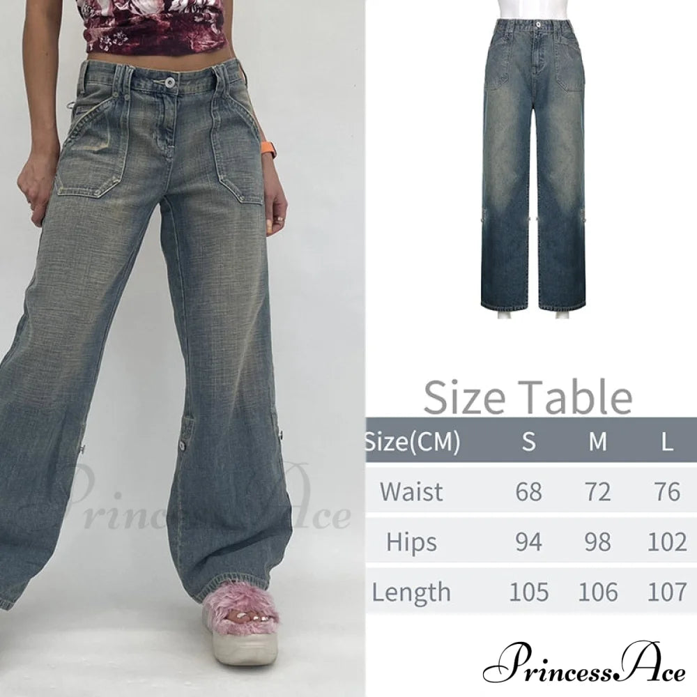 Wide Leg Oversize Y2K Patterned Baggy Winter Cargo Casual Jeans Low Autumn Waist Women’s Trousers