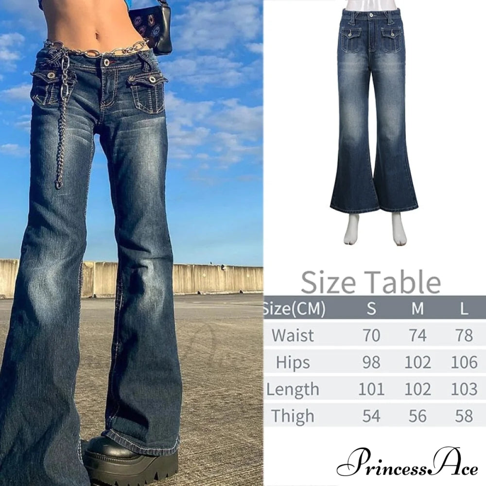 Wide Leg Oversize Y2K Patterned Baggy Winter Cargo Casual Jeans Low Autumn Waist Women’s Trousers