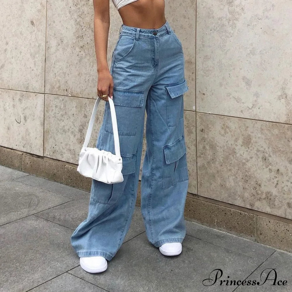 Wide Leg Pants Large Pockets Baggy Jeans