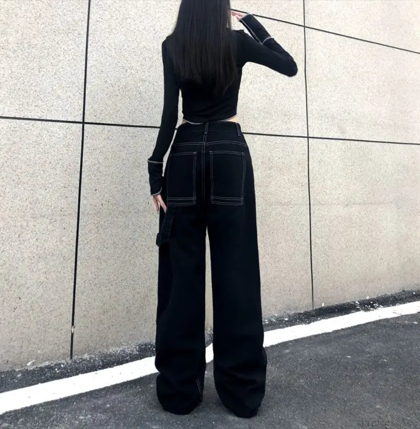 Wide Leg Stars Letter Print Jeans Pants