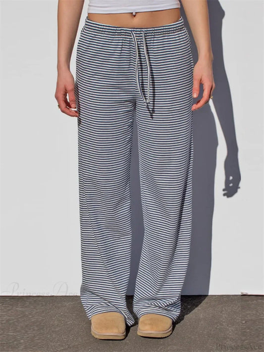 Wide-Leg Striped Drawstring Elastic Casual Sweatpant GRAY / S pant-250223