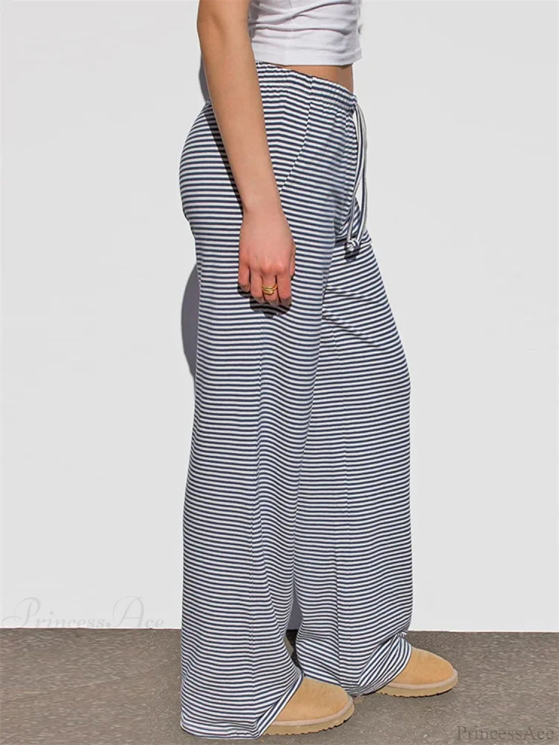 Wide-Leg Striped Drawstring Elastic Casual Sweatpant pant-250223