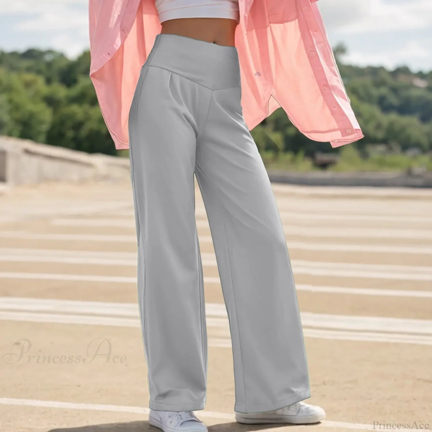 Wide Leg Yoga Pants Light Gray / S