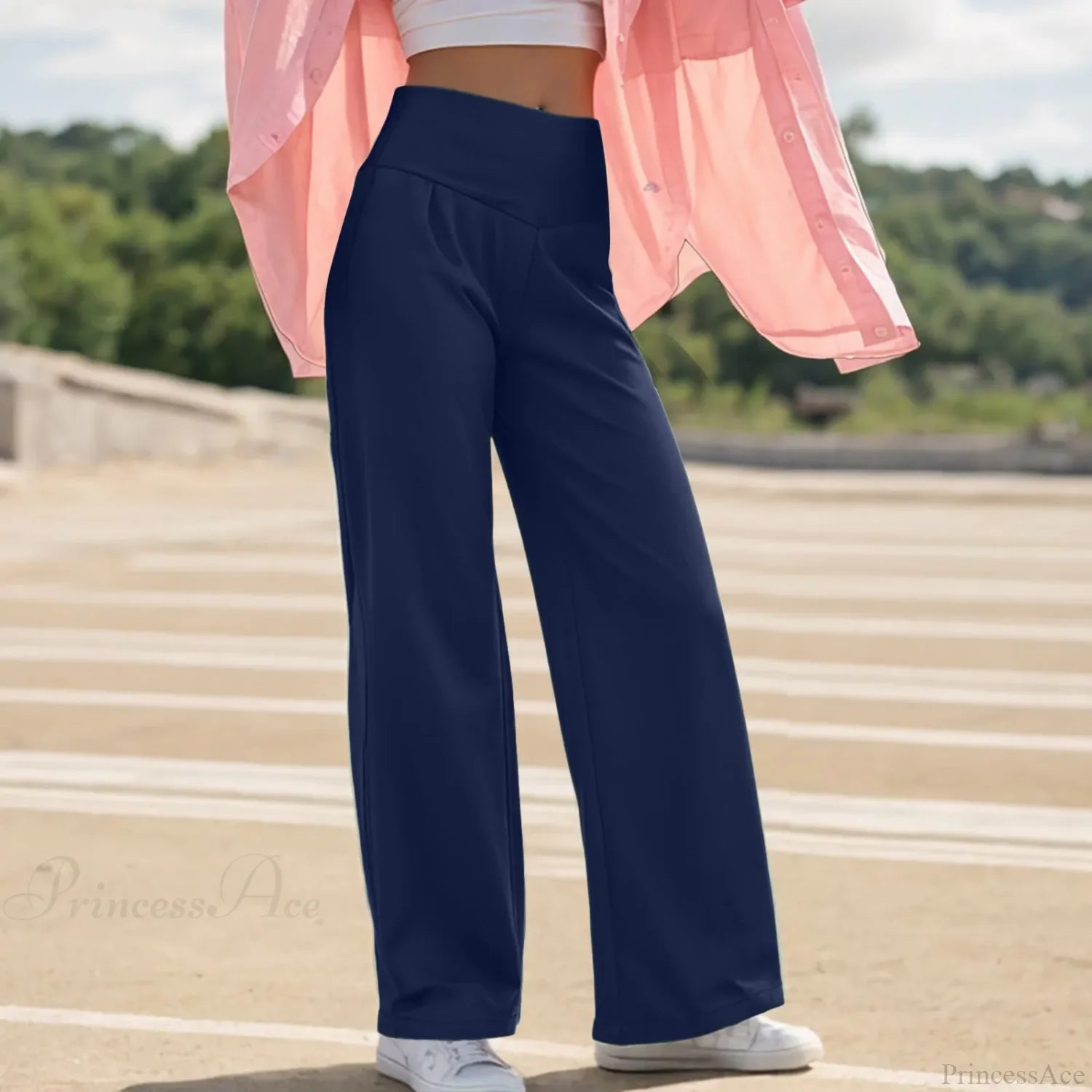 Wide Leg Yoga Pants Navy / S