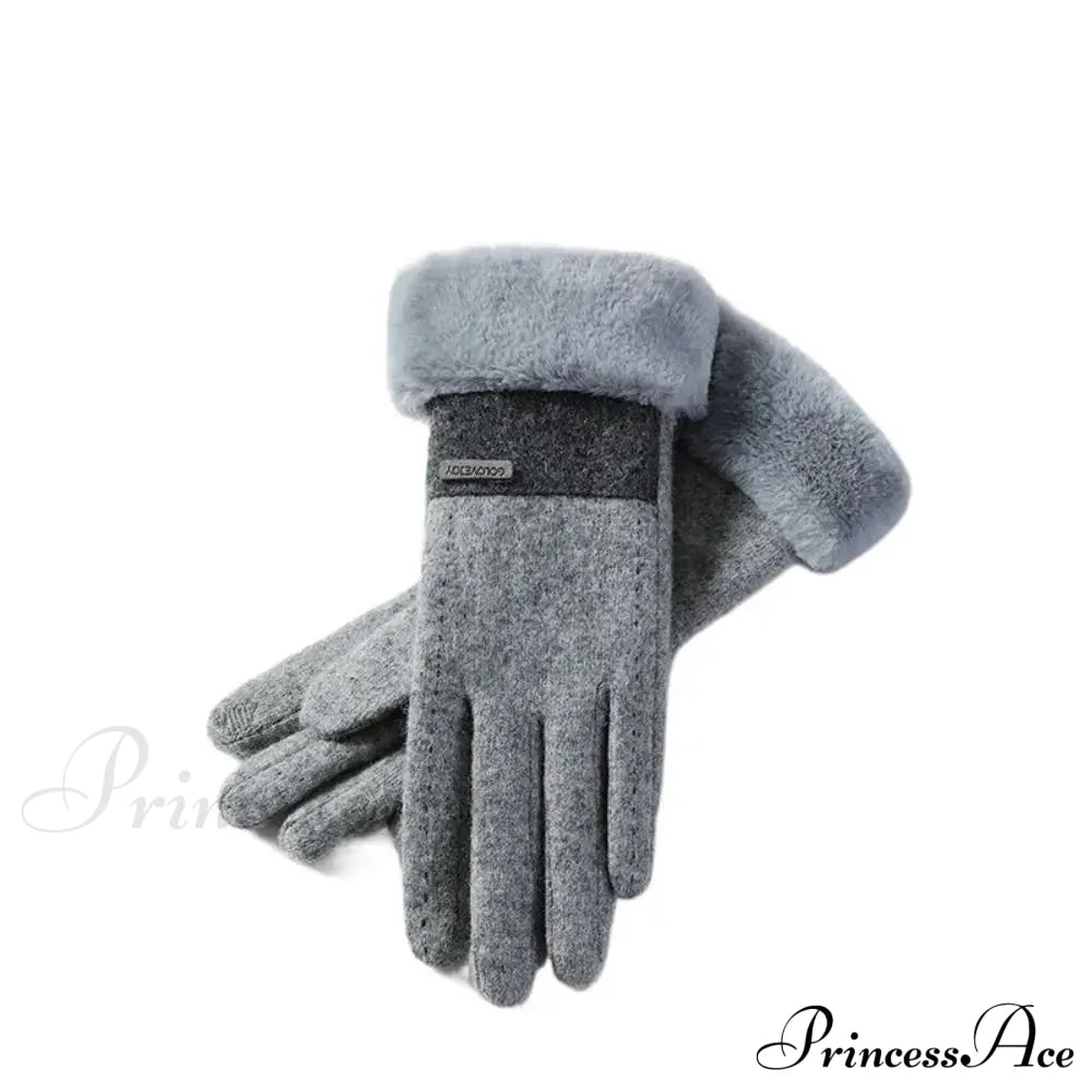 Windproof Thermal Cashmere Winter Christmas Glove Grey Gloves-L