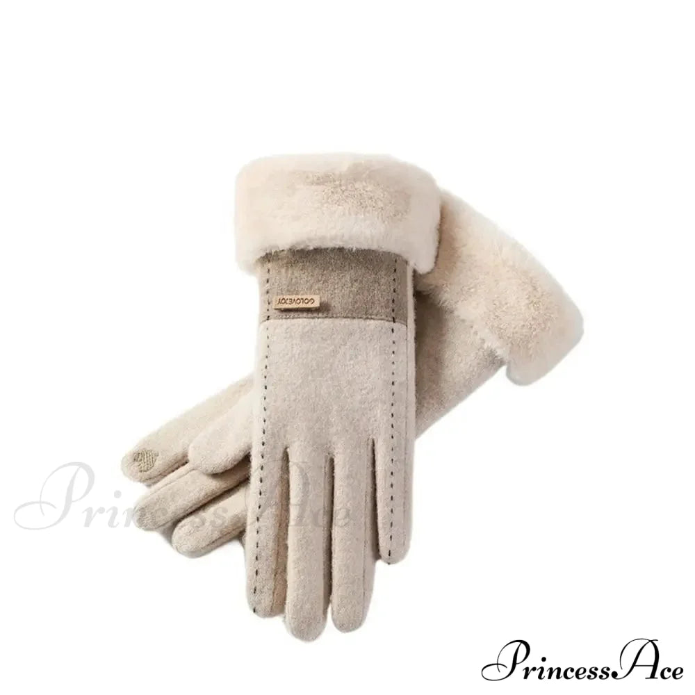 Windproof Thermal Cashmere Winter Christmas Glove Khaki Gloves-L