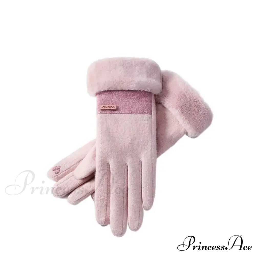 Windproof Thermal Cashmere Winter Christmas Glove Pink Gloves-L