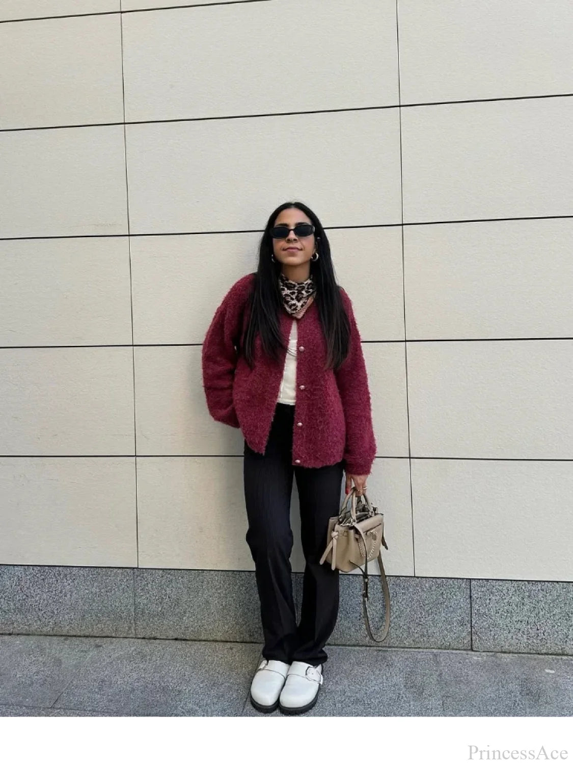 Wine Red Round Neck Button Cardigan