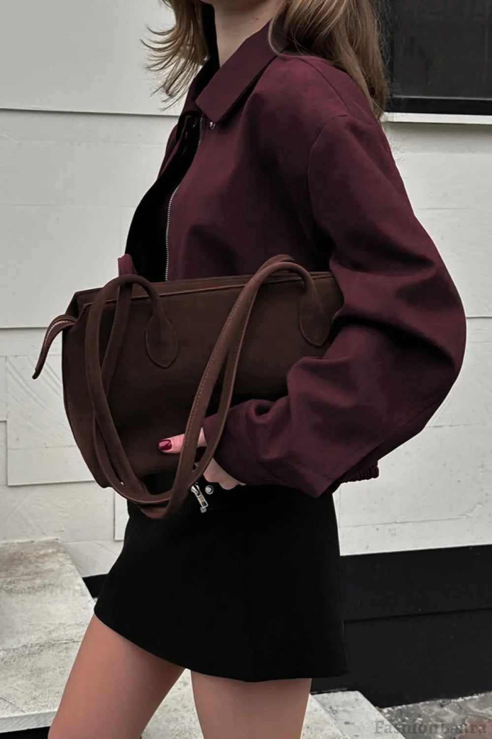 Wine Red Suede Utility Jacket