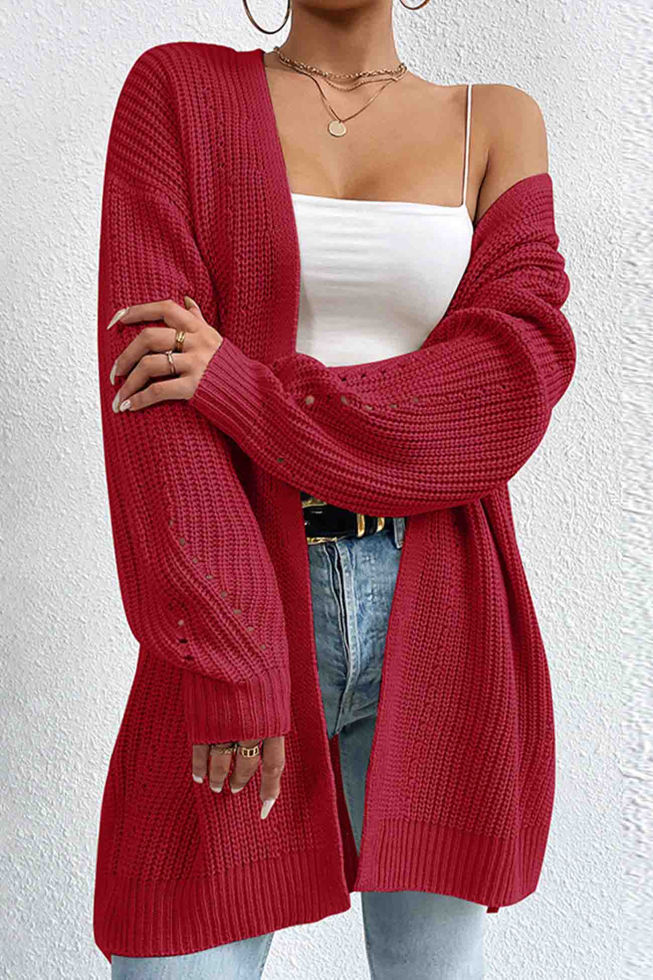 Open Mid-Length Front Cardigan