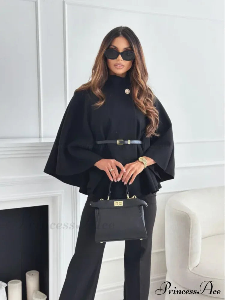 Winter Bat Sleeve Canopy Coat Black / S Coats-241208