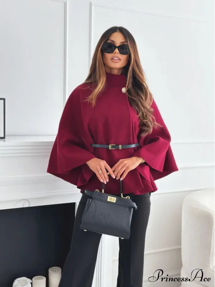 Winter Bat Sleeve Canopy Coat Burgundy / S Coats-241208