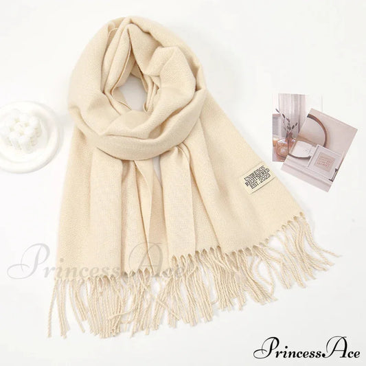 Winter Cashmere Long Warm Hijab Wrap Solid Pashmina Scarf Female Apricot Scarfs-L