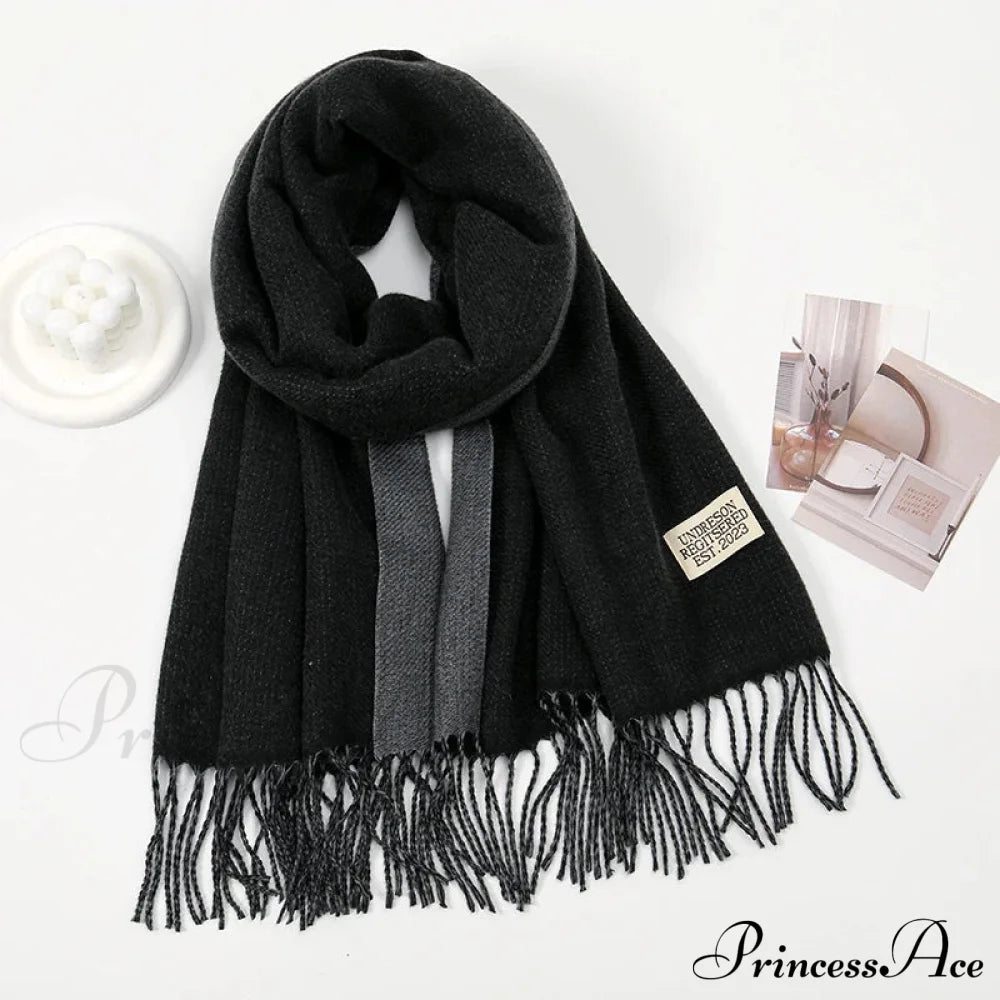 Winter Cashmere Long Warm Hijab Wrap Solid Pashmina Scarf Female Black Scarfs-L