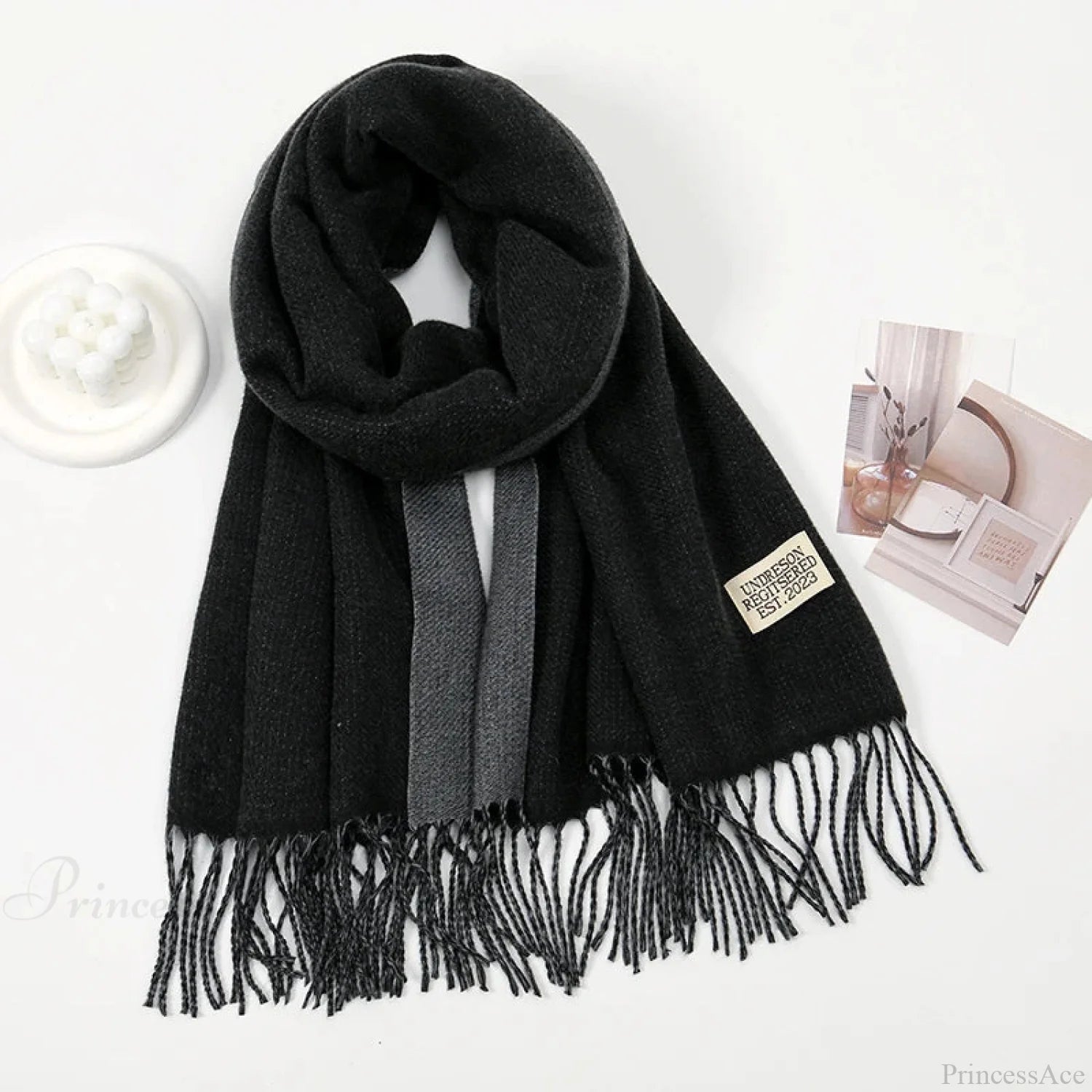Winter Cashmere Long Warm Hijab Wrap Solid Pashmina Scarf Female Black Scarfs-L
