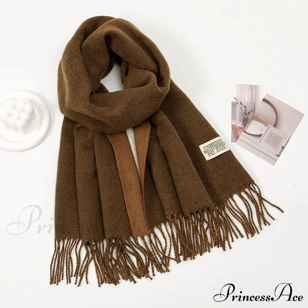 Winter Cashmere Long Warm Hijab Wrap Solid Pashmina Scarf Female Dark Brown Scarfs-L