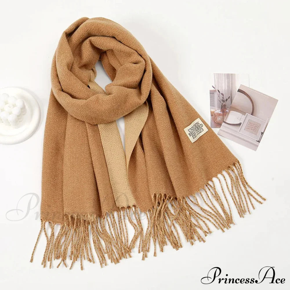 Winter Cashmere Long Warm Hijab Wrap Solid Pashmina Scarf Female Ginger Scarfs-L