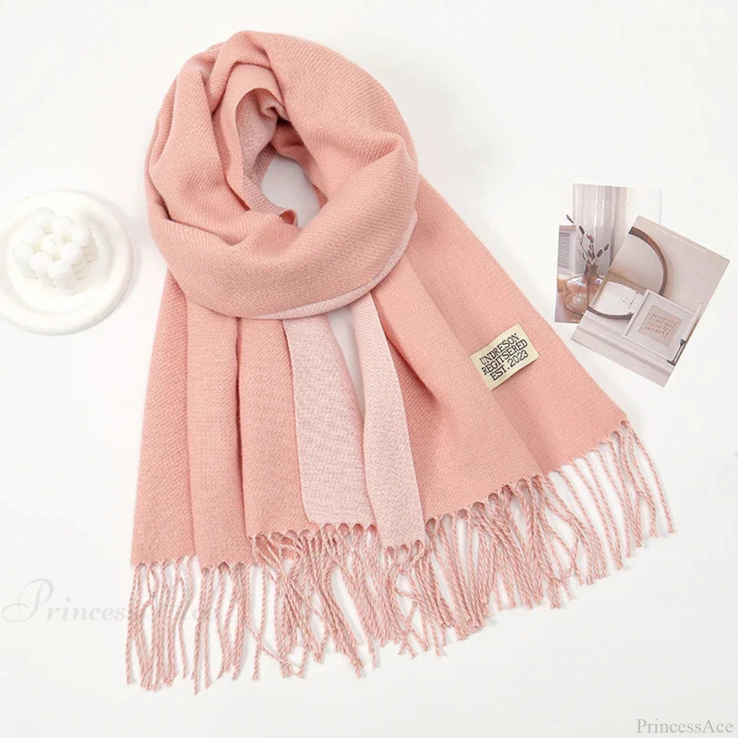 Winter Cashmere Long Warm Hijab Wrap Solid Pashmina Scarf Female Peach Pink Scarfs-L