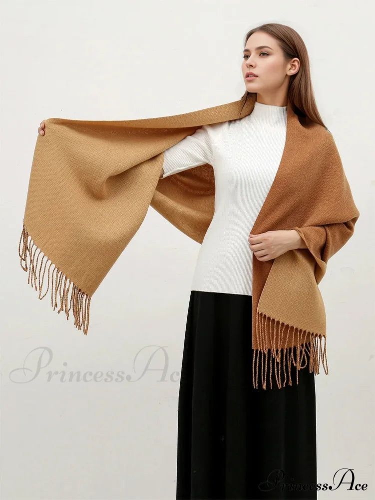 Winter Cashmere Long Warm Hijab Wrap Solid Pashmina Scarf Female Scarfs-L