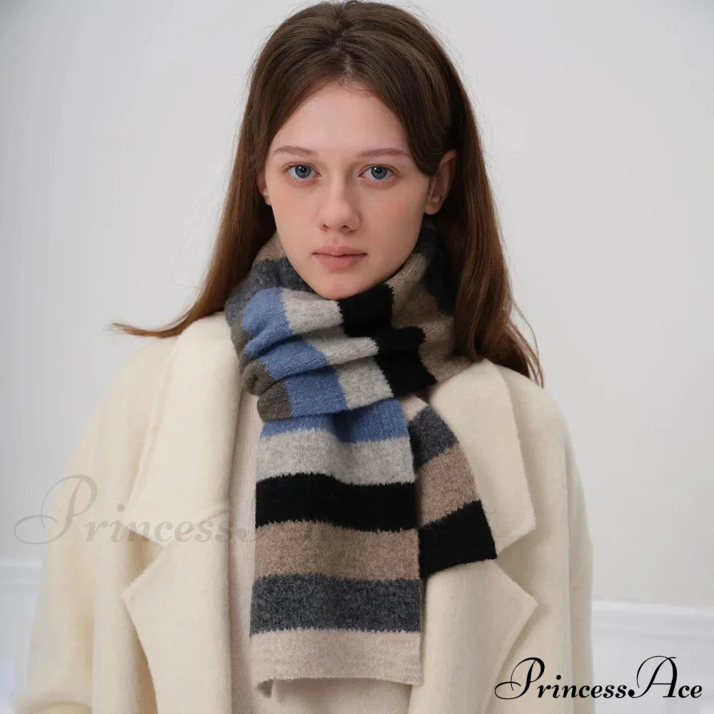 Winter Cashmere Shawl Women Colorful Striped Neck Scarf Scarfs-L