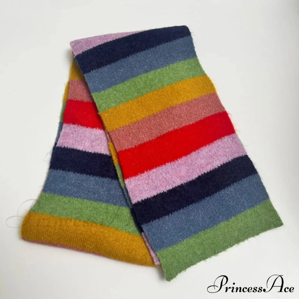 Winter Cashmere Shawl Women Colorful Striped Neck Scarf Scarfs-L