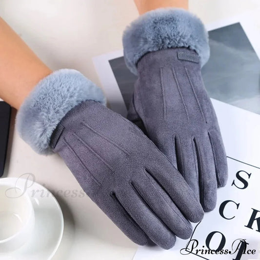 Winter Fur Full Finger Windproof Driving Outdoor Screen Women Christmas Glove Gloves-L