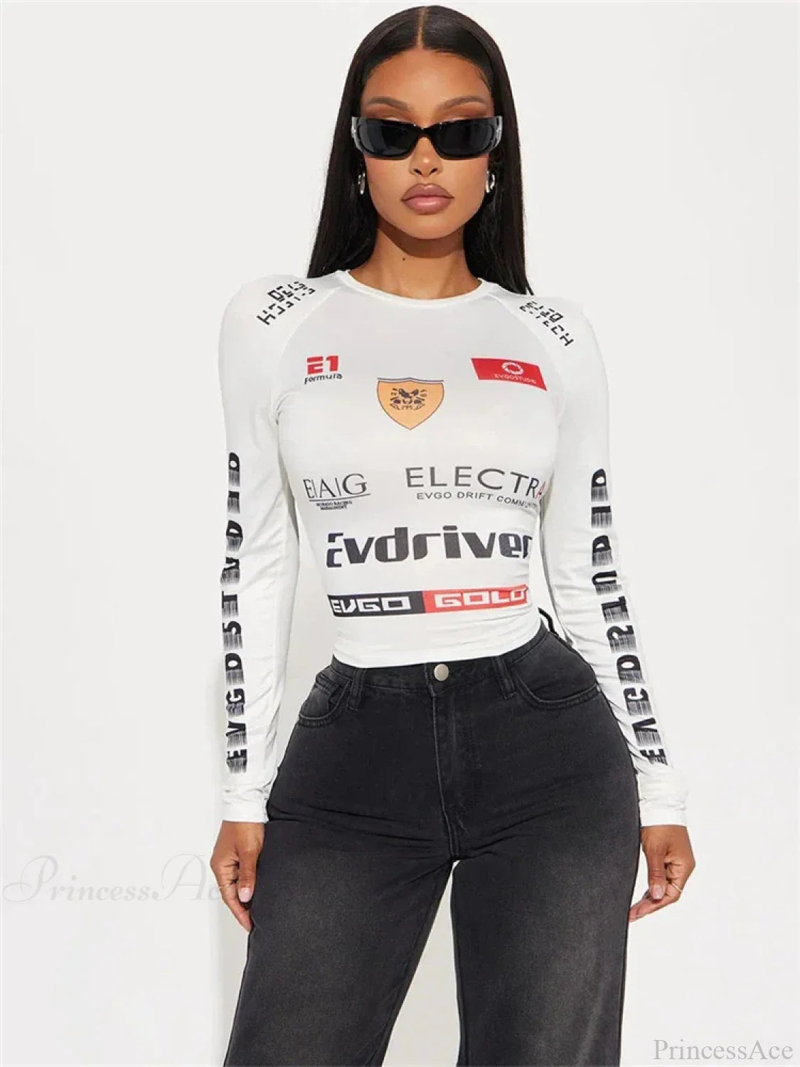 Winter Motor Style Letter Print Cyber Slim Knit Top knittop-250126