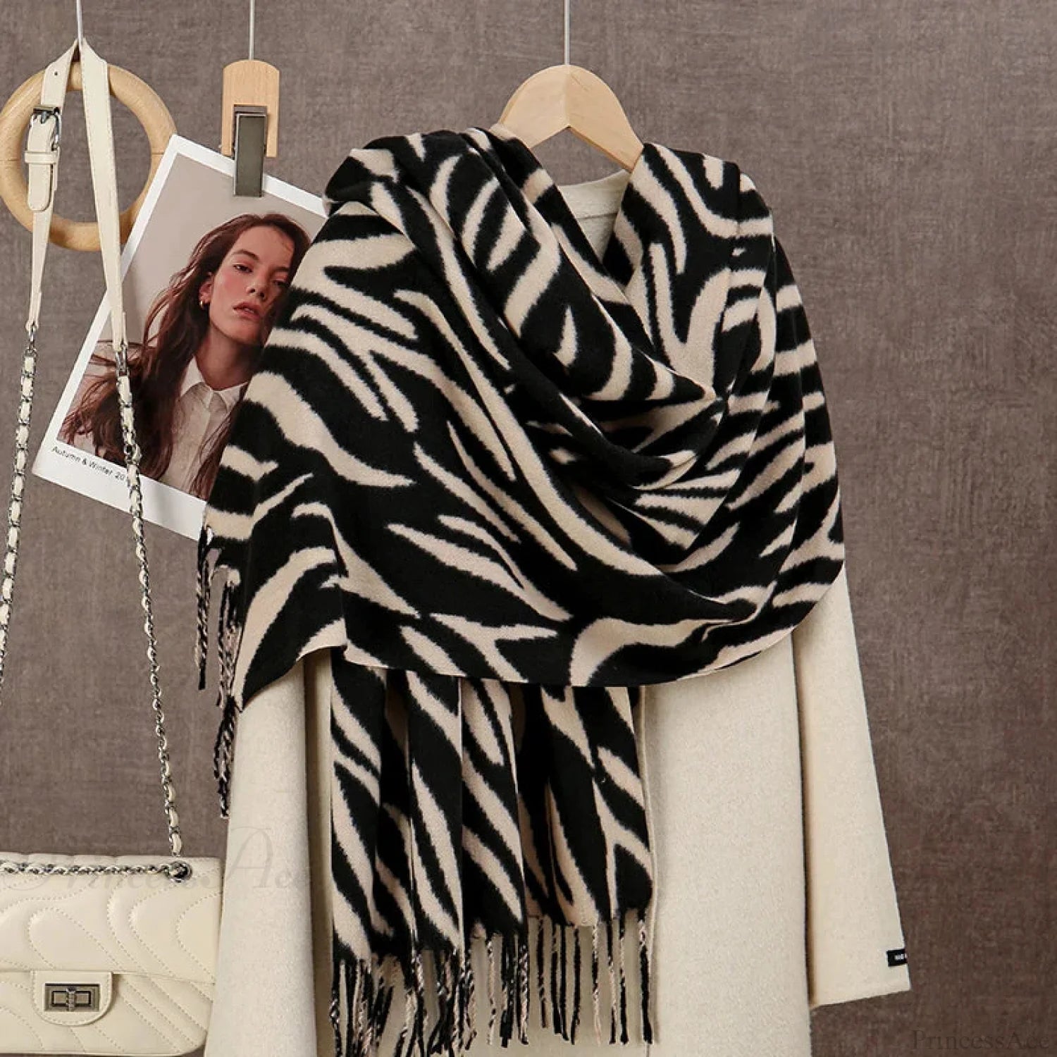 Winter Plaid Cashmere Poncho Tassel Scarf - Luxury Warm Thickened Unisex Apricot Zebra-Stripe