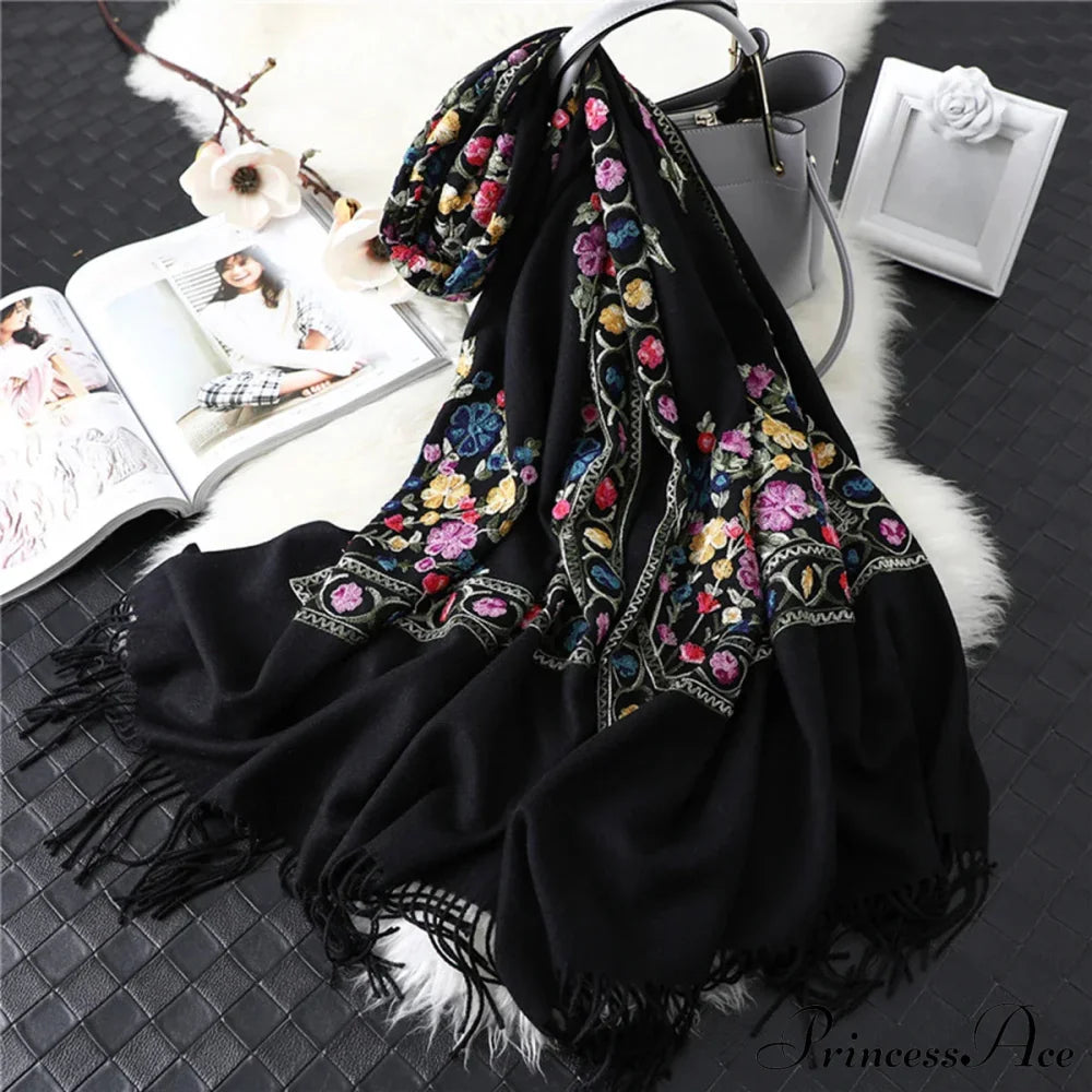 Winter Plaid Cashmere Poncho Tassel Scarf - Luxury Warm Thickened Unisex Black 1 Scarfs-L