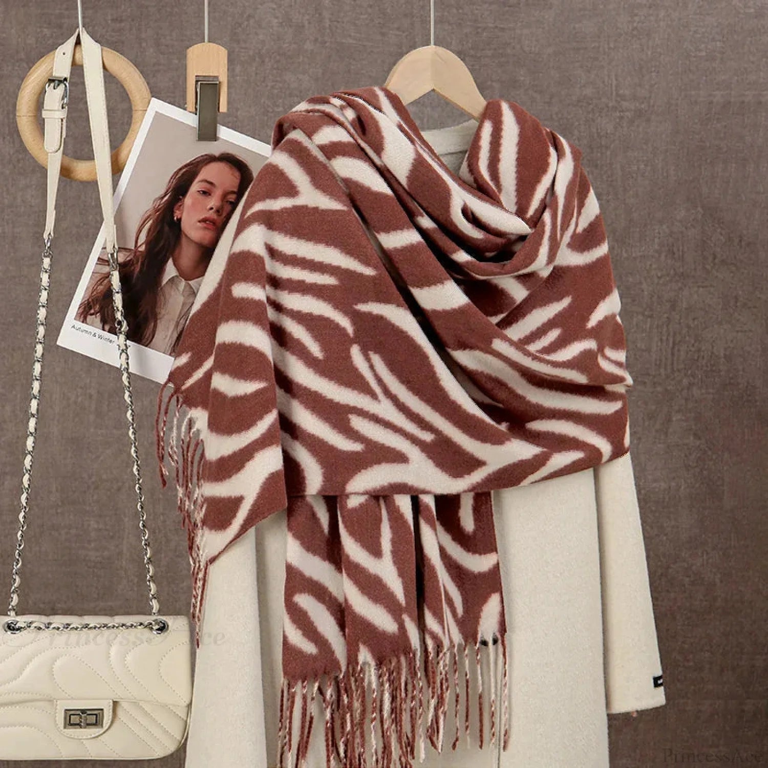 Winter Plaid Cashmere Poncho Tassel Scarf - Luxury Warm Thickened Unisex Red Zebra-Stripe Scarfs-L