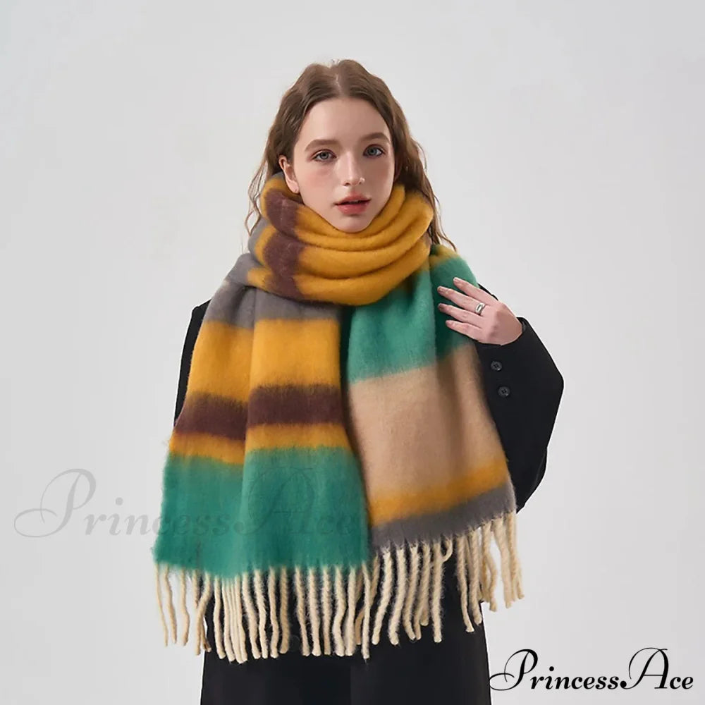 Winter Plaid Cashmere Poncho Tassel Scarf - Luxury Warm Thickened Unisex Scarfs-L