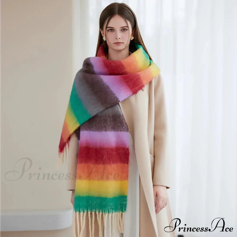 Winter Plaid Cashmere Poncho Tassel Scarf - Luxury Warm Thickened Unisex Scarfs-L